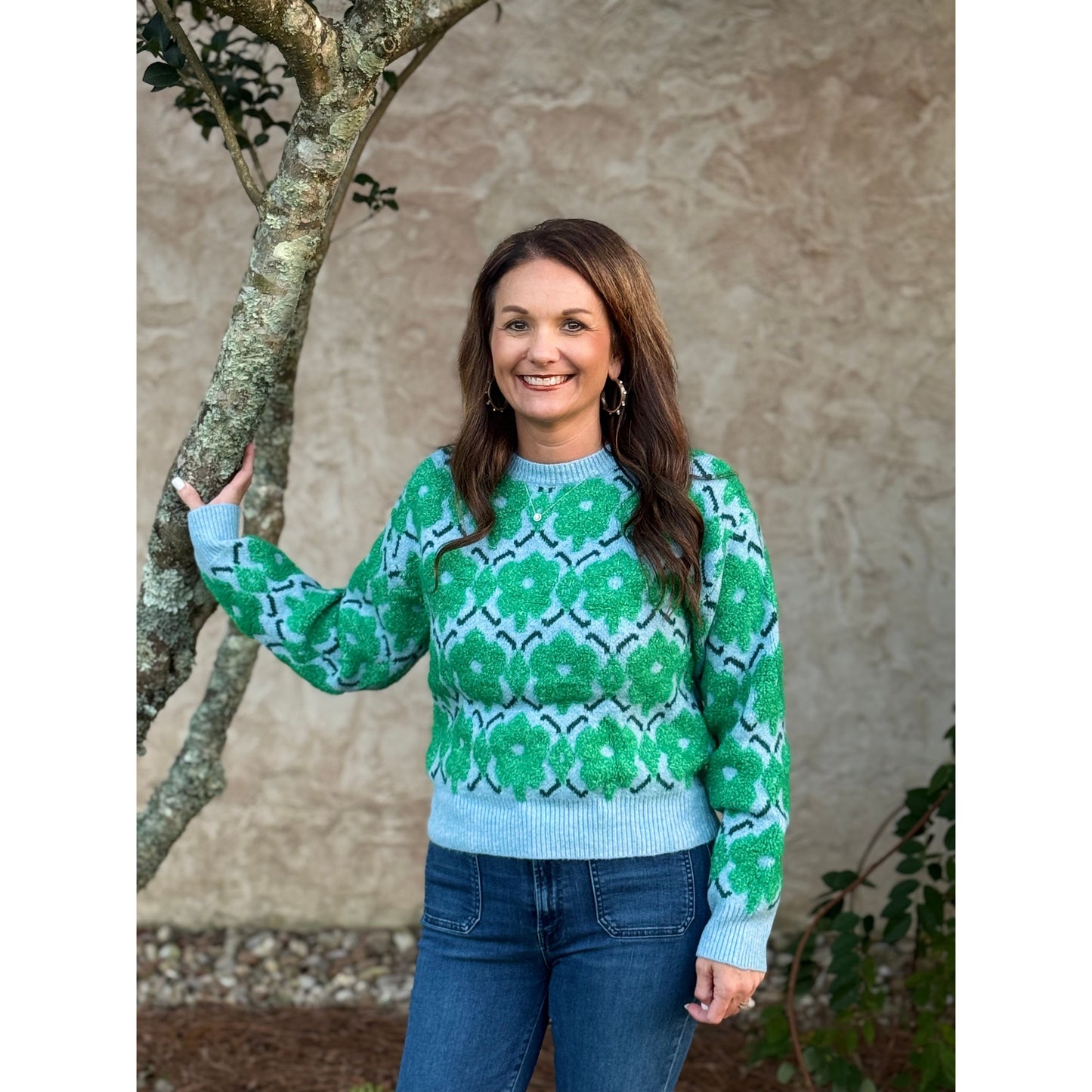 Fuzzy Texture Floral Sweater