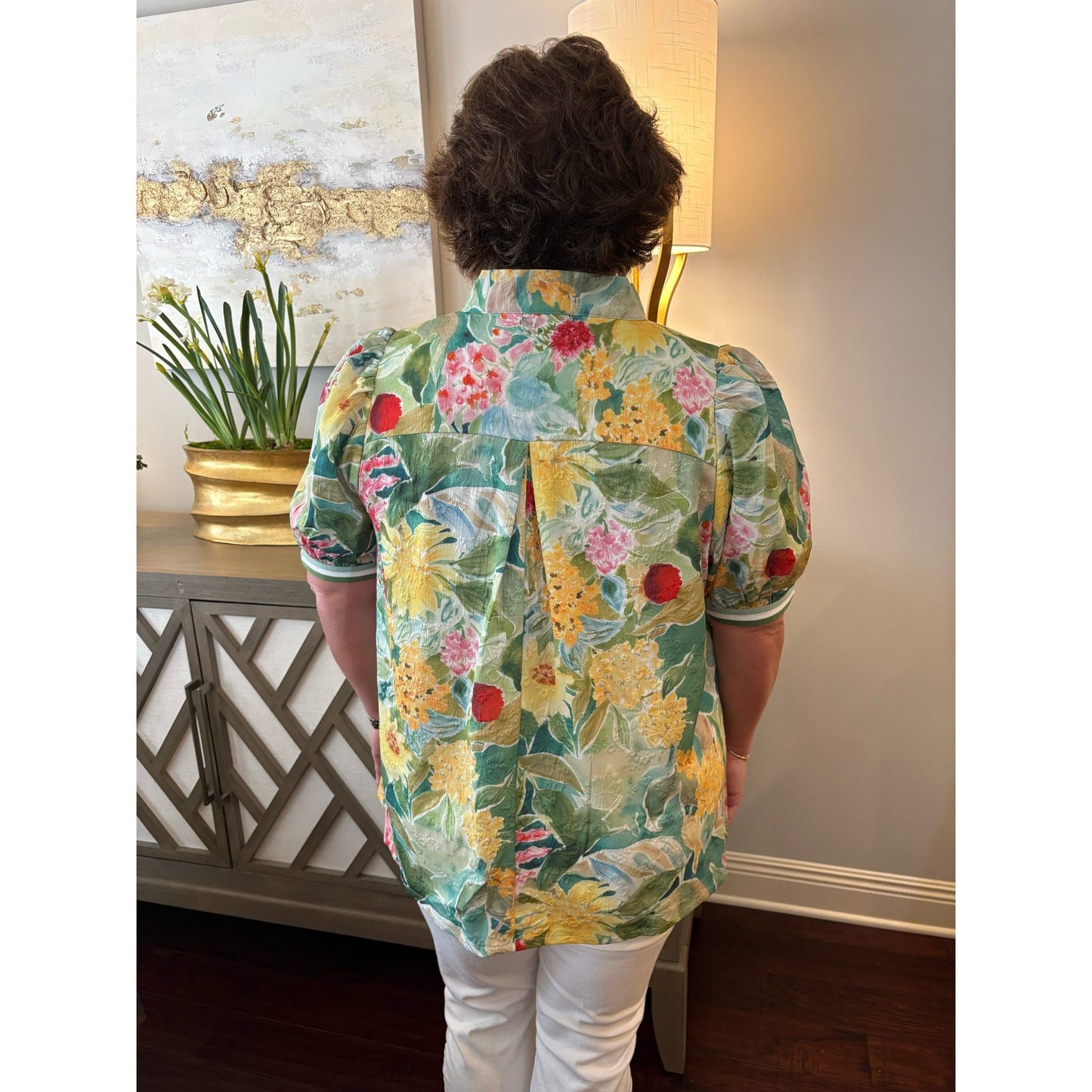 Curvy Jacquard Bloomscape Print Top