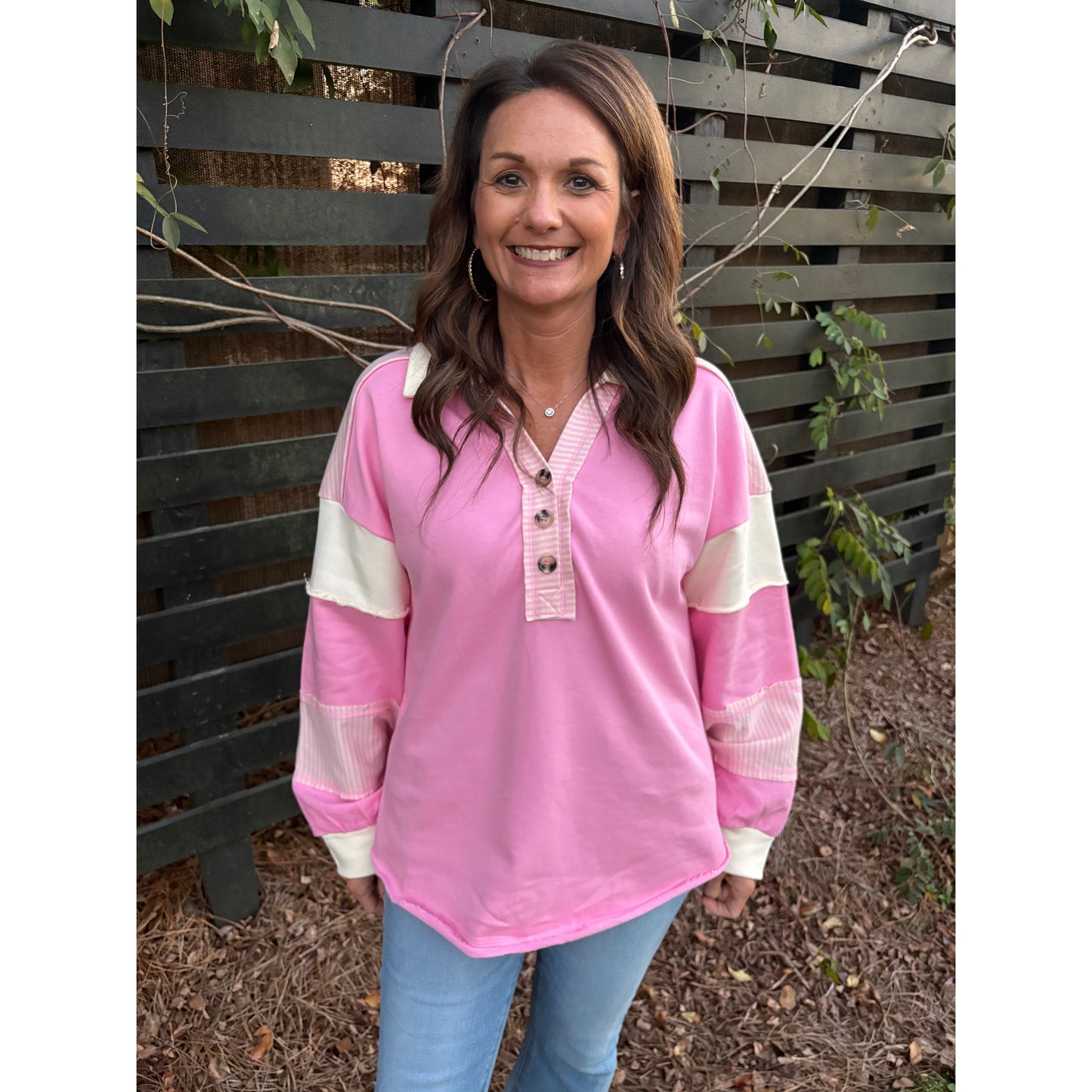 Color Block Oversized Knit Top - Pink