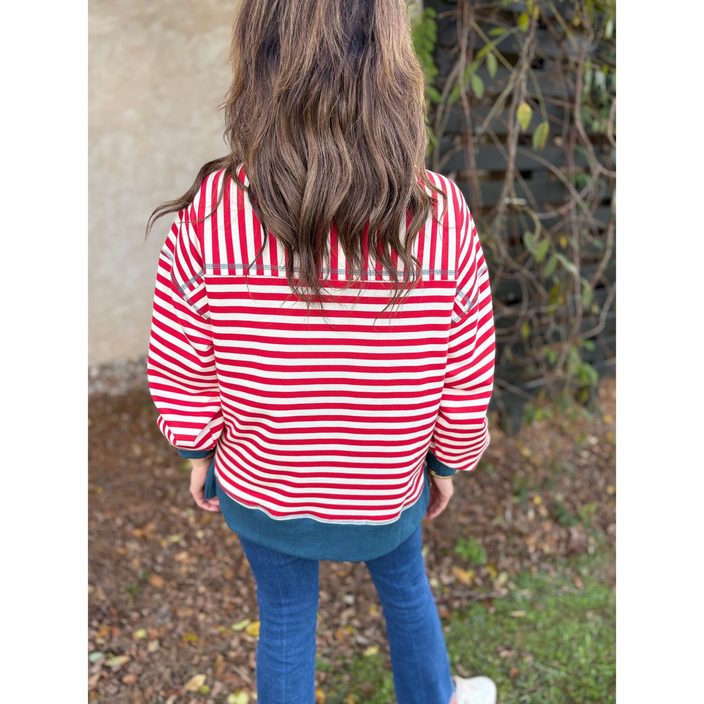 Vintage Stripe Slouchy Tee - Red