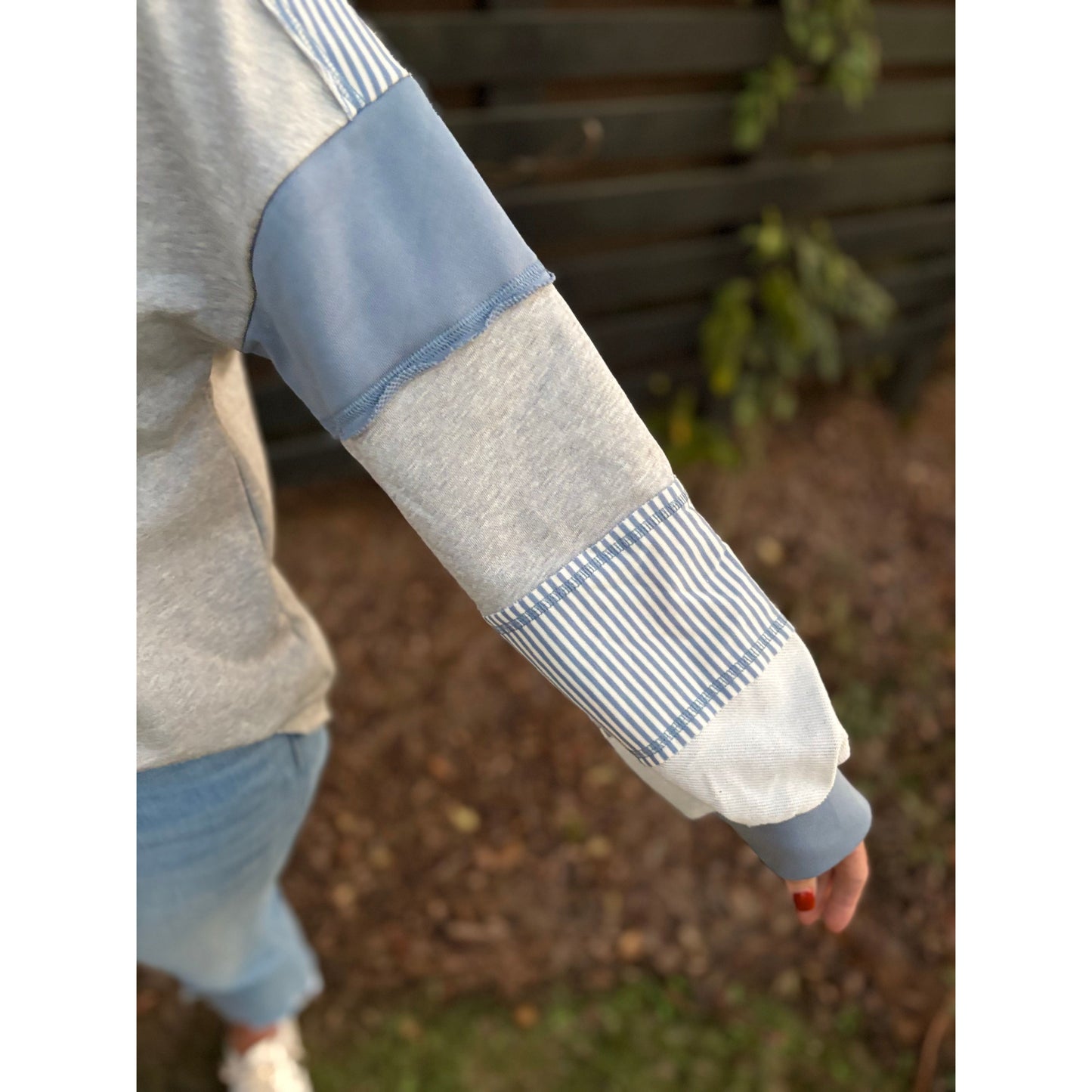 Color Block Oversized Knit Top - Grey