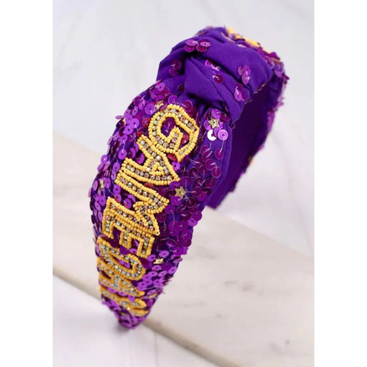 Game Day Sequin Headband Purple Yellow