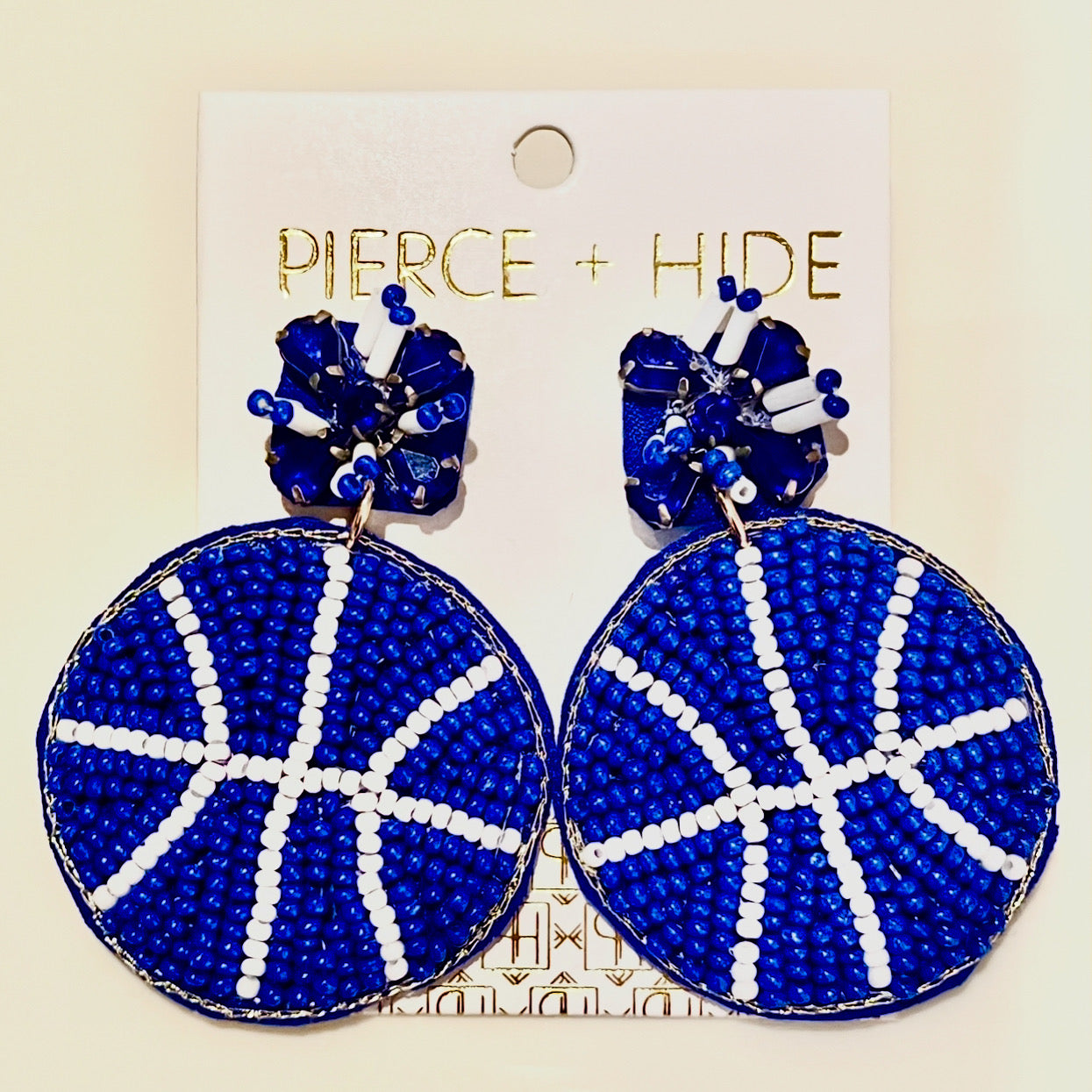 Beaded Basketball Earrings - Blue and White