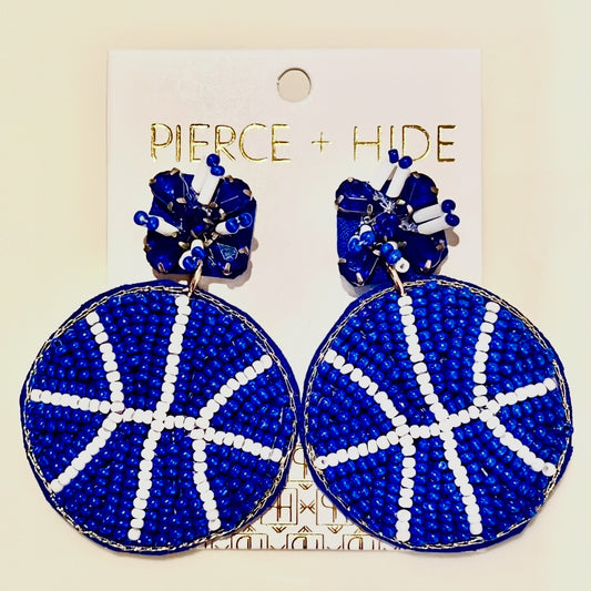 Beaded Basketball Earrings - Blue and White