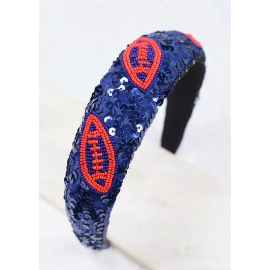 Punt Football Sequin Headband Navy Red