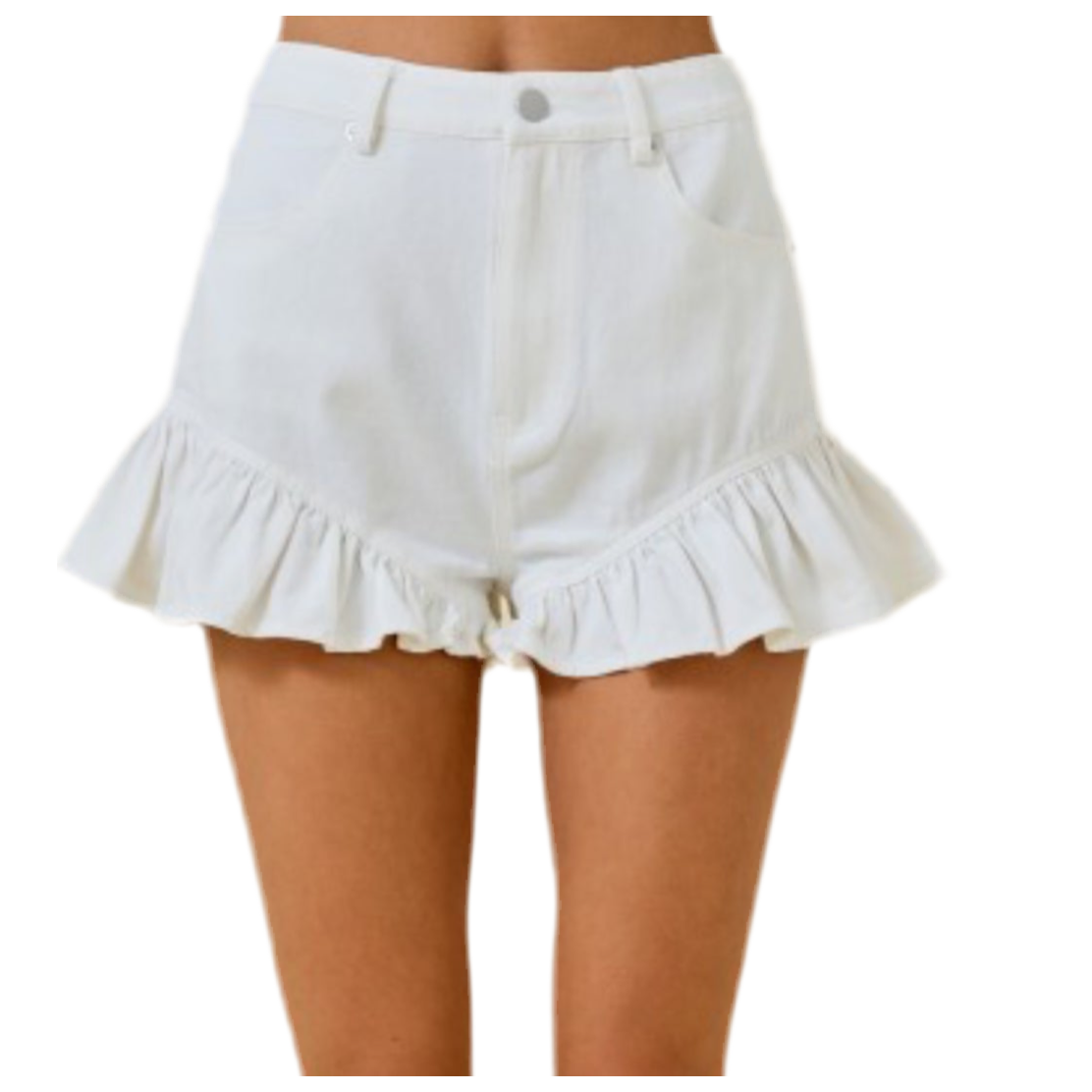 Flared Ruffle White Denim Shorts