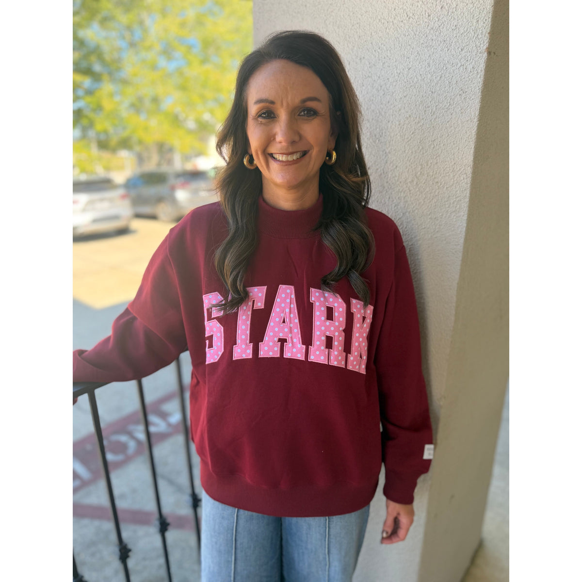 Maroon Stark Polka-Dot Mockneck Sweatshirt
