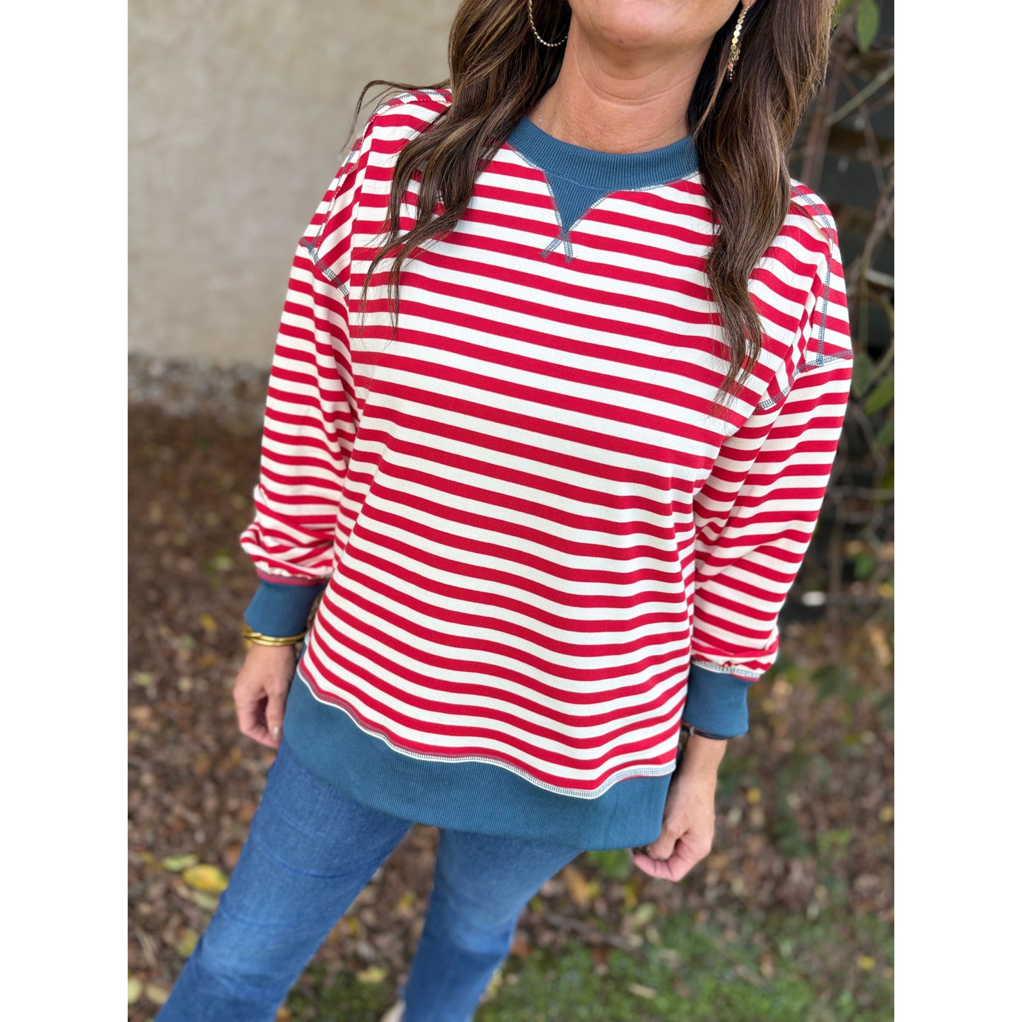 Vintage Stripe Slouchy Tee - Red