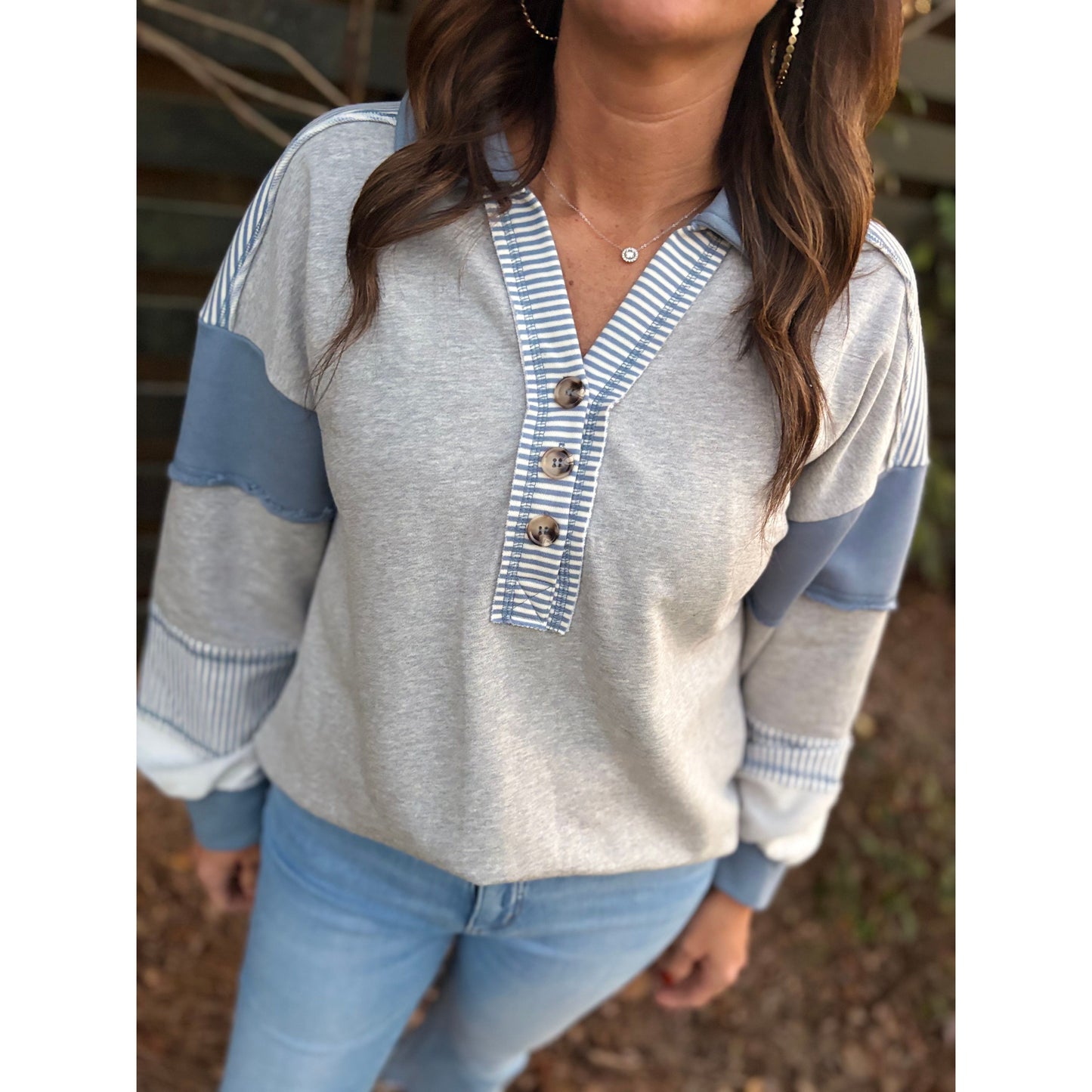 Color Block Oversized Knit Top - Grey