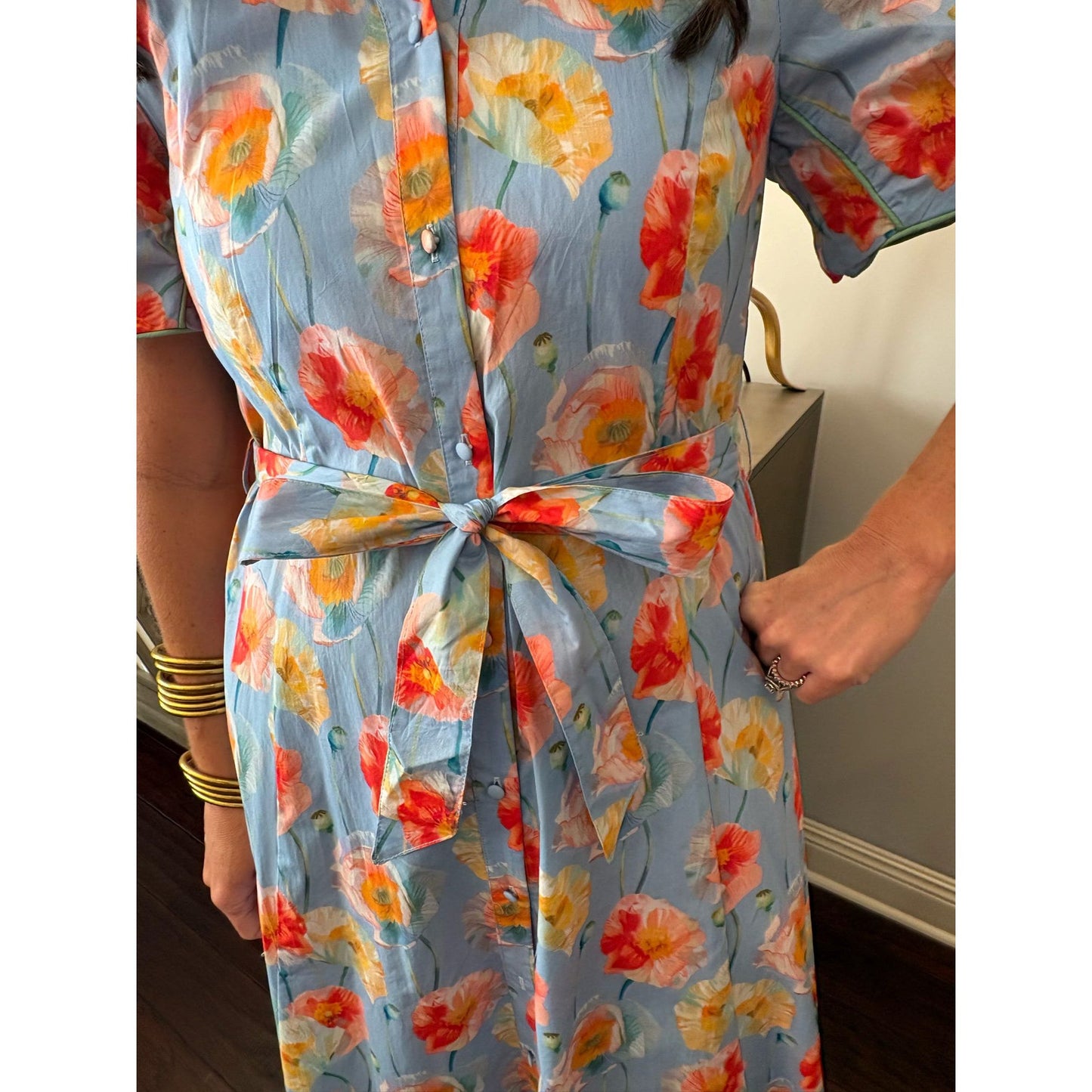 Floral Button-Down Piping Midi Dress