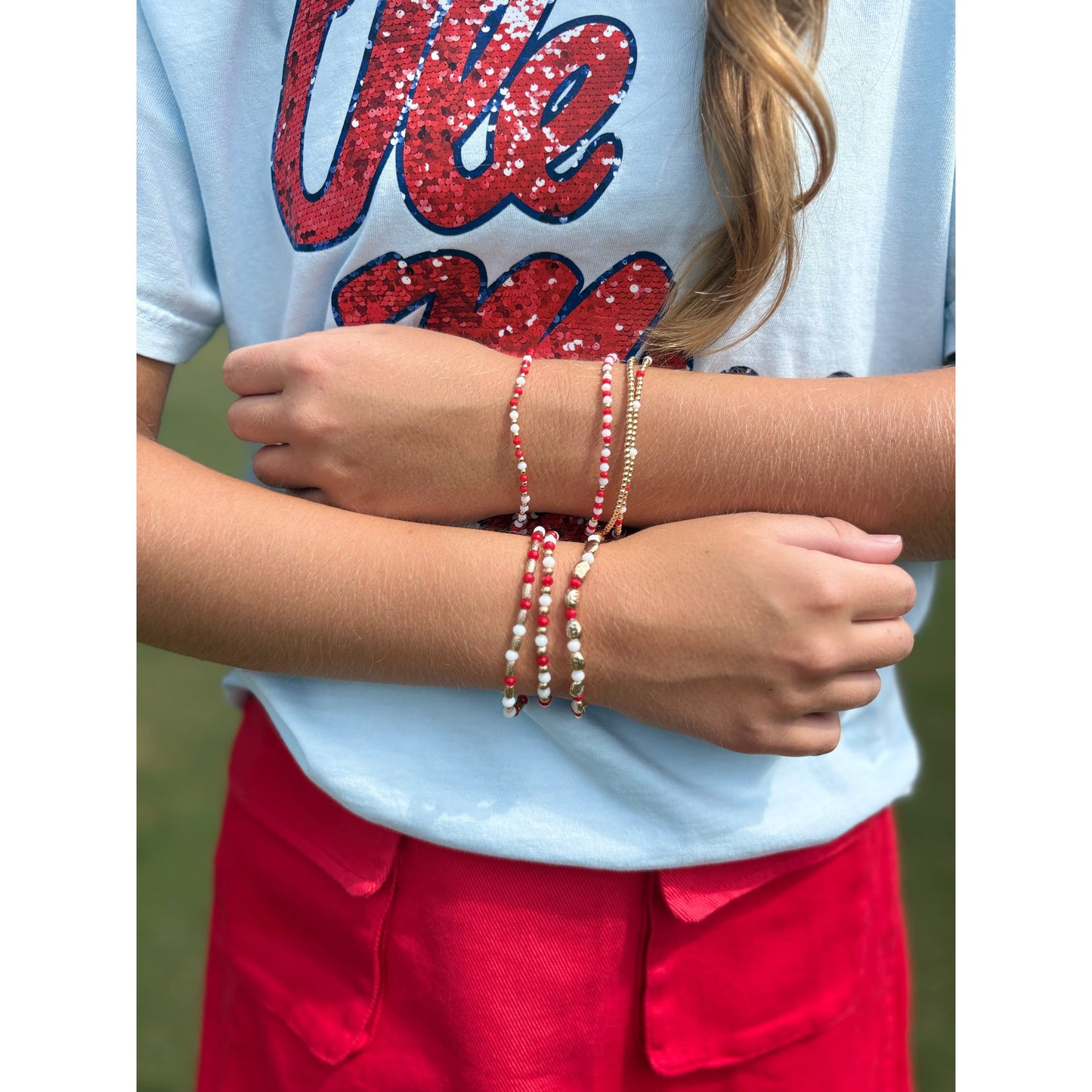 Lottie Beaded Bracelet Set Red White