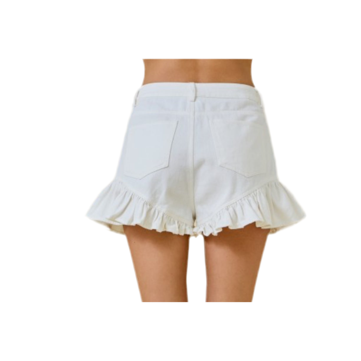 Flared Ruffle White Denim Shorts