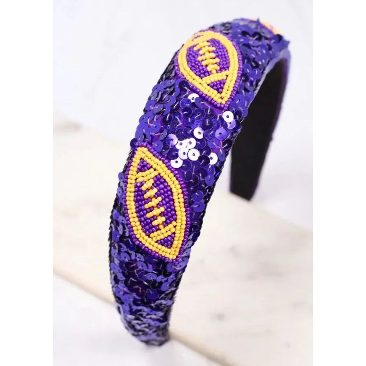 Punt Football Sequin Headband Purple Yellow