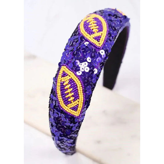 Punt Football Sequin Headband Purple Yellow
