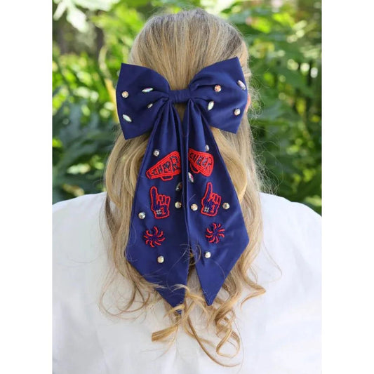 Cheer Them On Hair Bow Navy Red