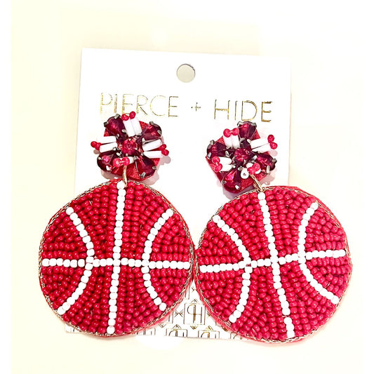Custom Beaded Basketball Earrings - Red and White