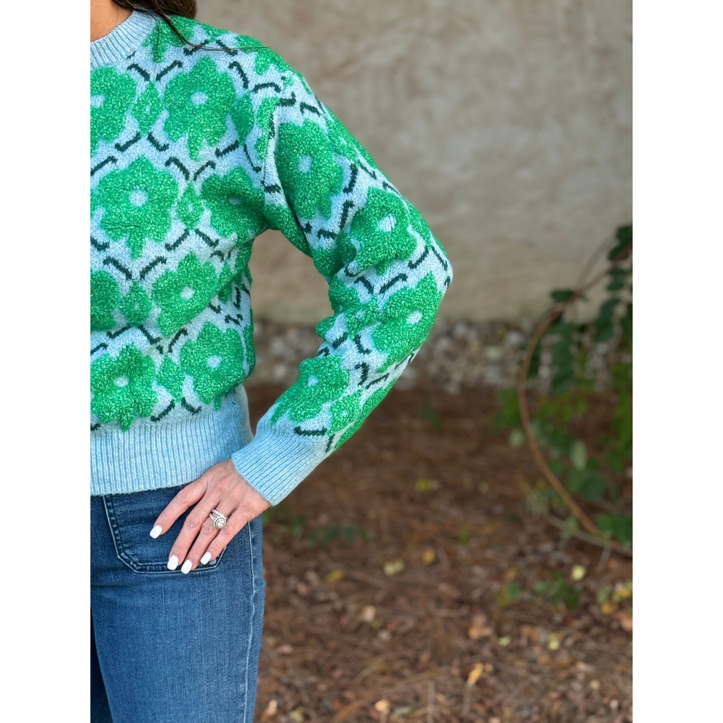 Fuzzy Texture Floral Sweater