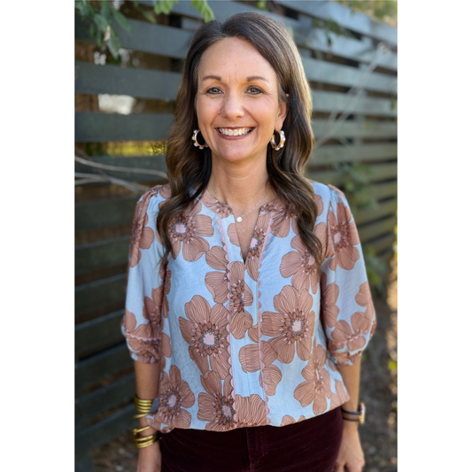 Merri Floral Print Blouse - Blue