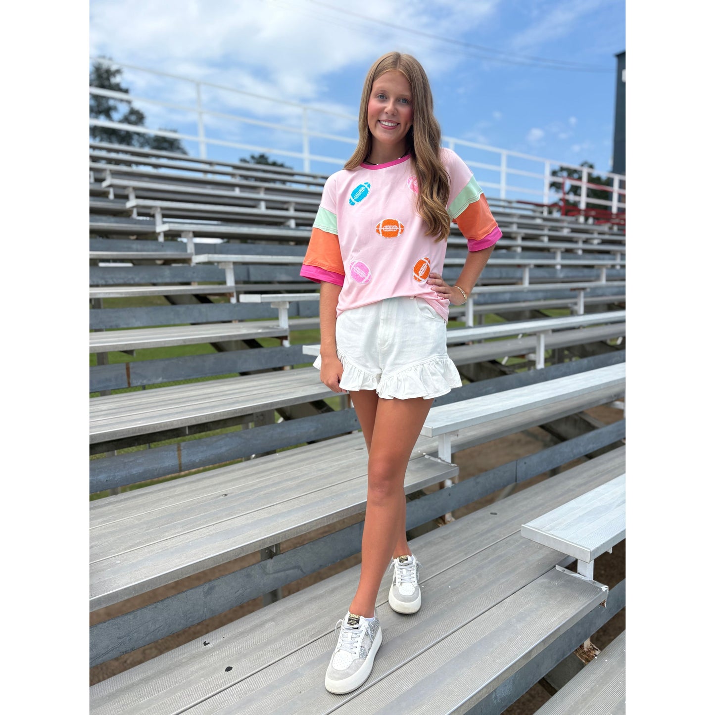 Flared Ruffle White Denim Shorts