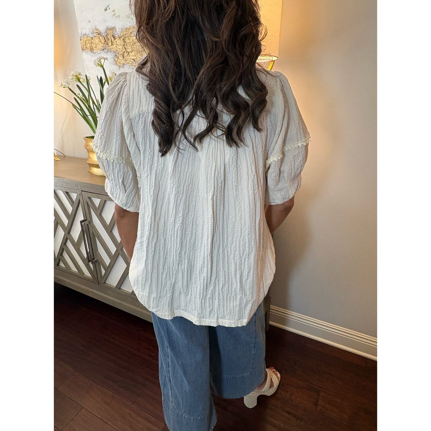 Stone Wash Denim Wide Leg Pants