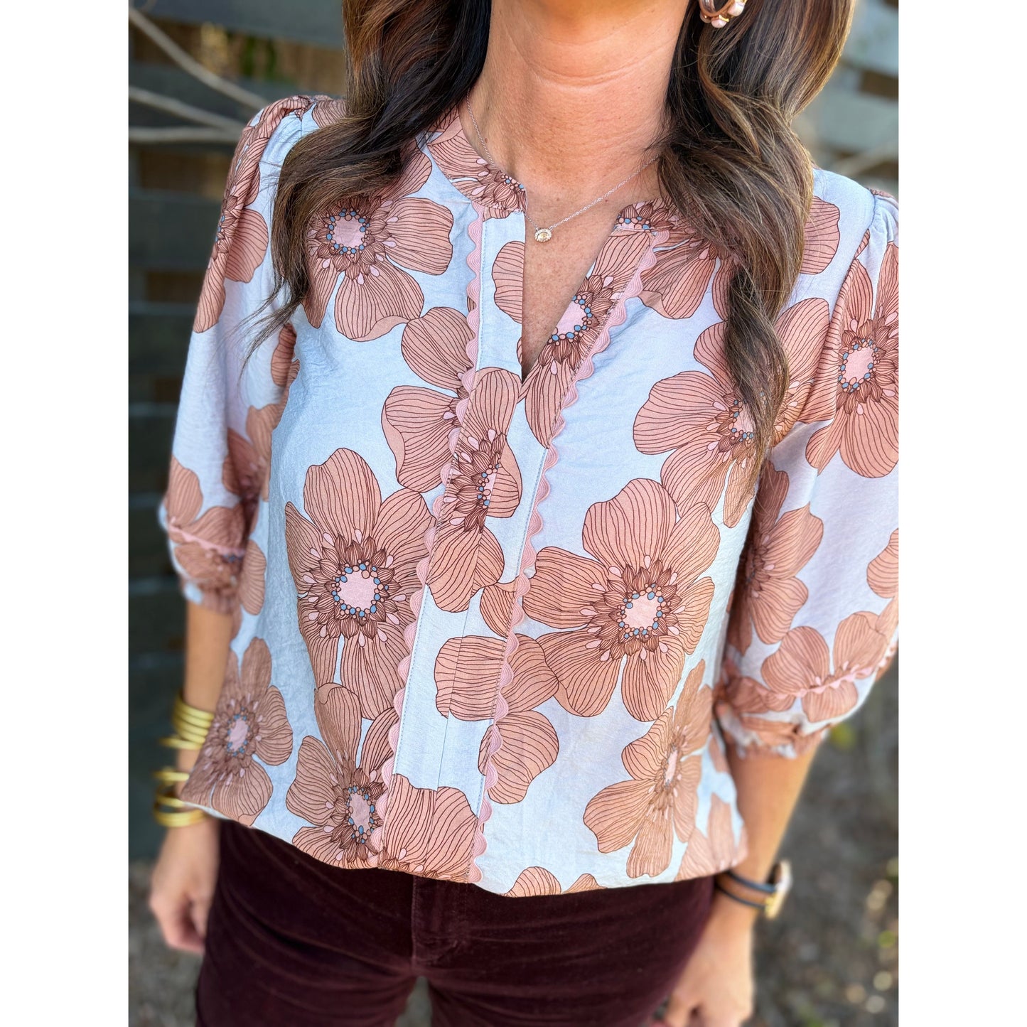 Merri Floral Print Blouse - Blue