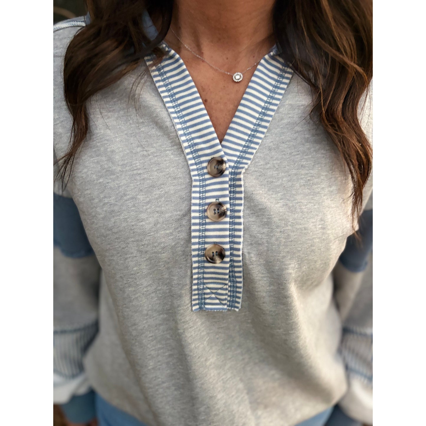 Color Block Oversized Knit Top - Grey