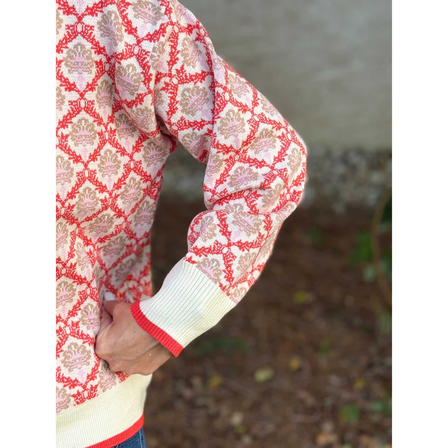 Floral Mock Neck Half Zip Pullover