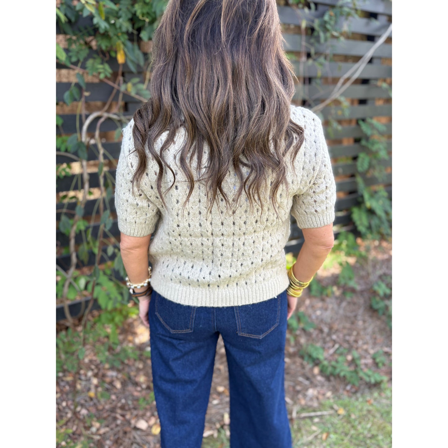 Embroidered Flower Short Sleeve Sweater