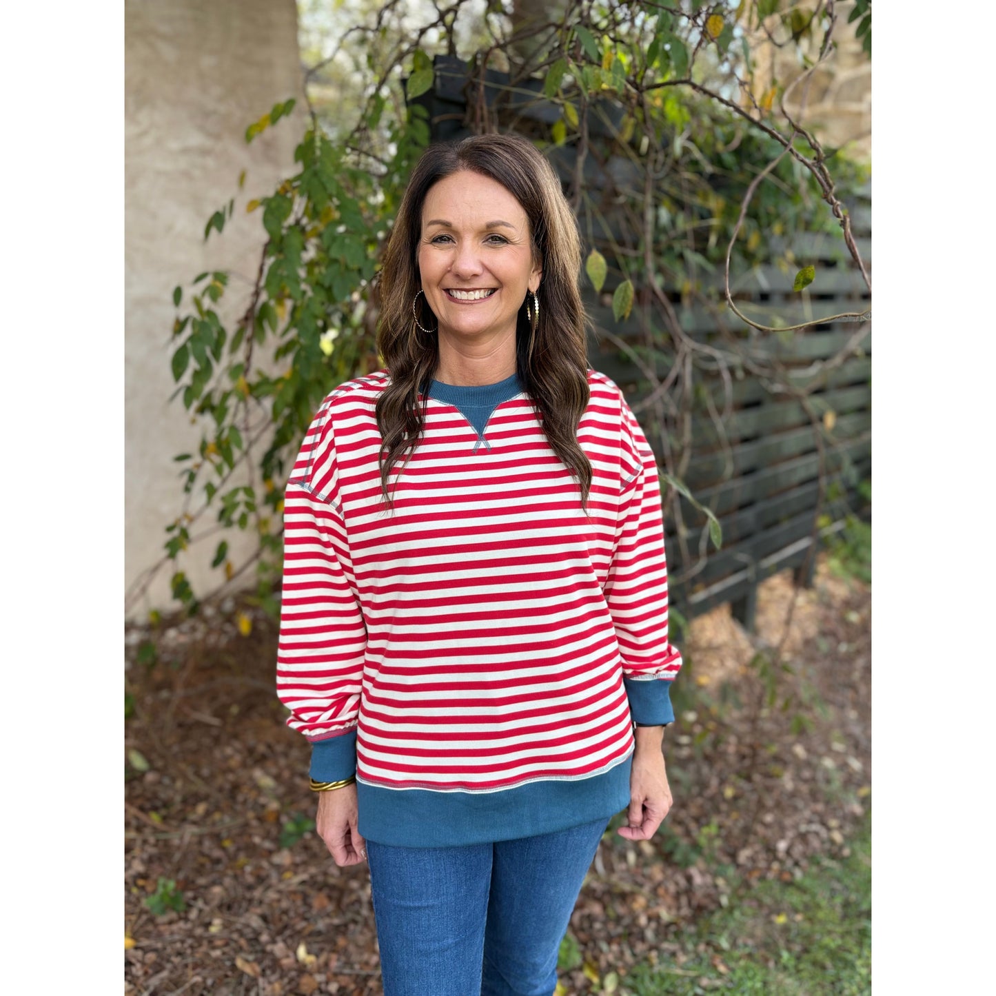 Vintage Stripe Slouchy Tee - Red