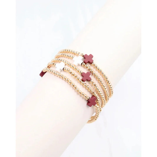 Brittany Cross Bracelet Set Maroon White