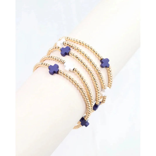 Brittany Cross Bracelet Set Navy White