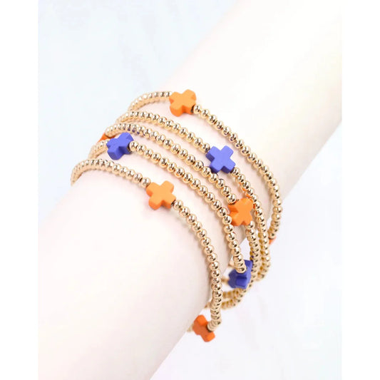 Brittany Cross Bracelet Set Orange Blue
