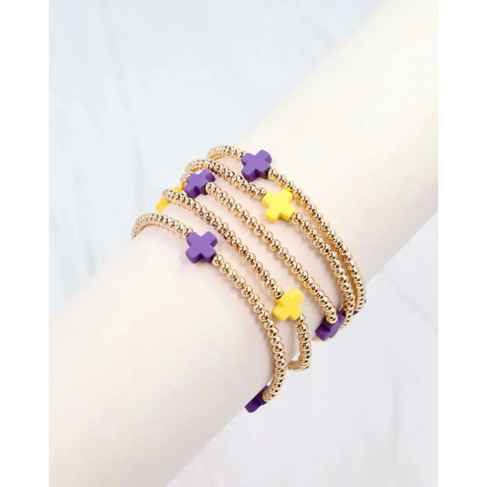 Brittany Cross Bracelet Set Purple Gold
