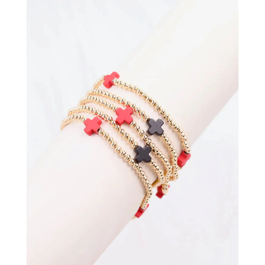 Brittany Cross Bracelet Set Red Black