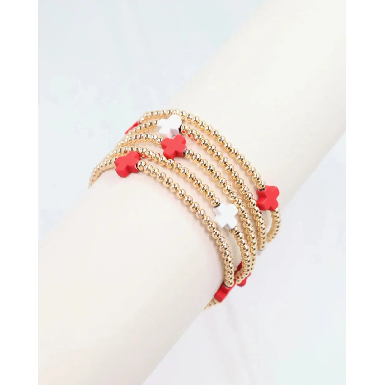 Brittany Cross Bracelet Set Red White