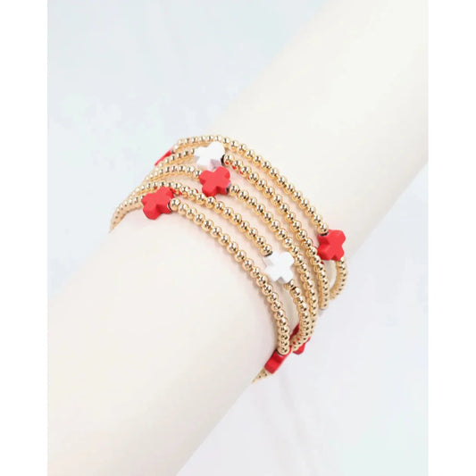 Brittany Cross Bracelet Set Red White