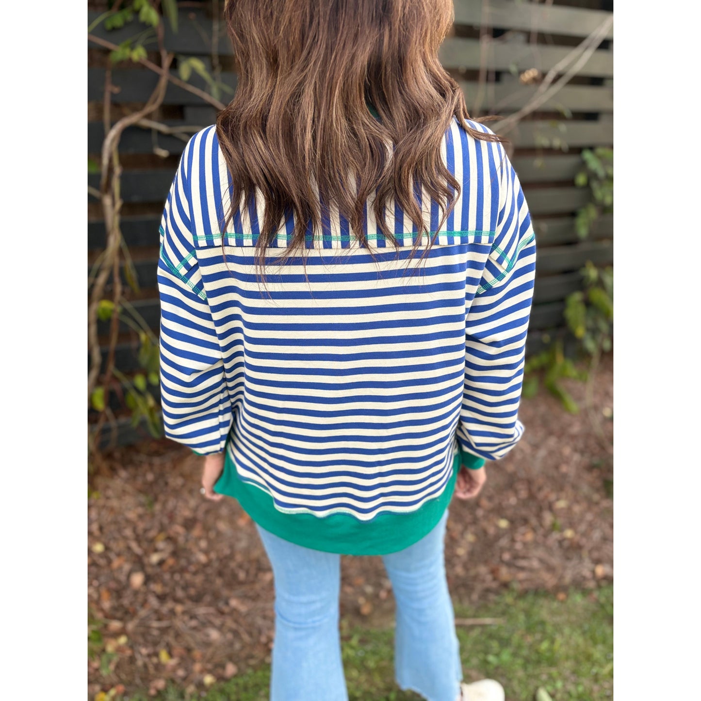 Vintage Stripe Slouchy Tee - Royal Blue