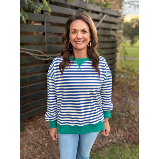 Vintage Stripe Slouchy Tee - Royal Blue