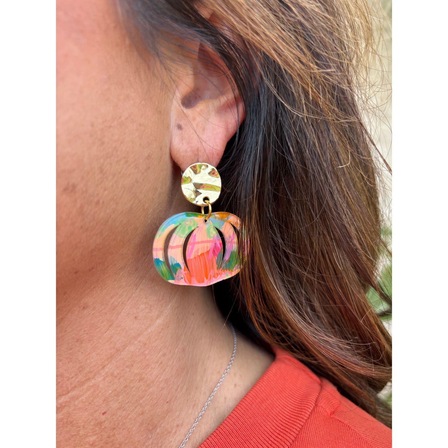 Painted Pumpkin Earring - Orange