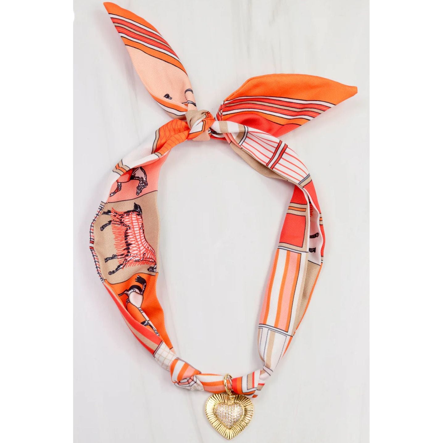 Lillie Scarf Charm Necklace Orange Tan