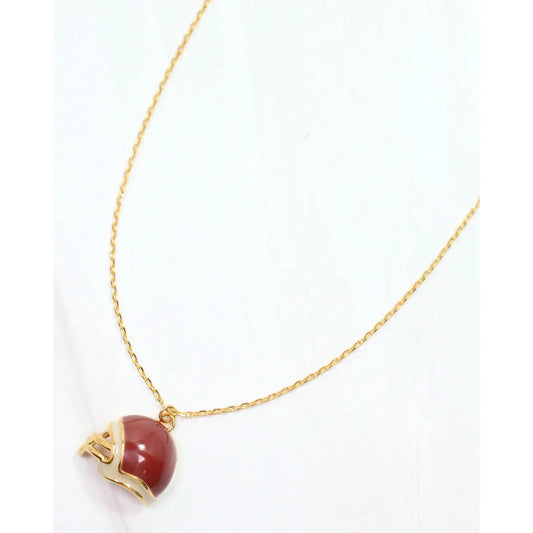 Enamel Helmet Necklace Garnet Gold
