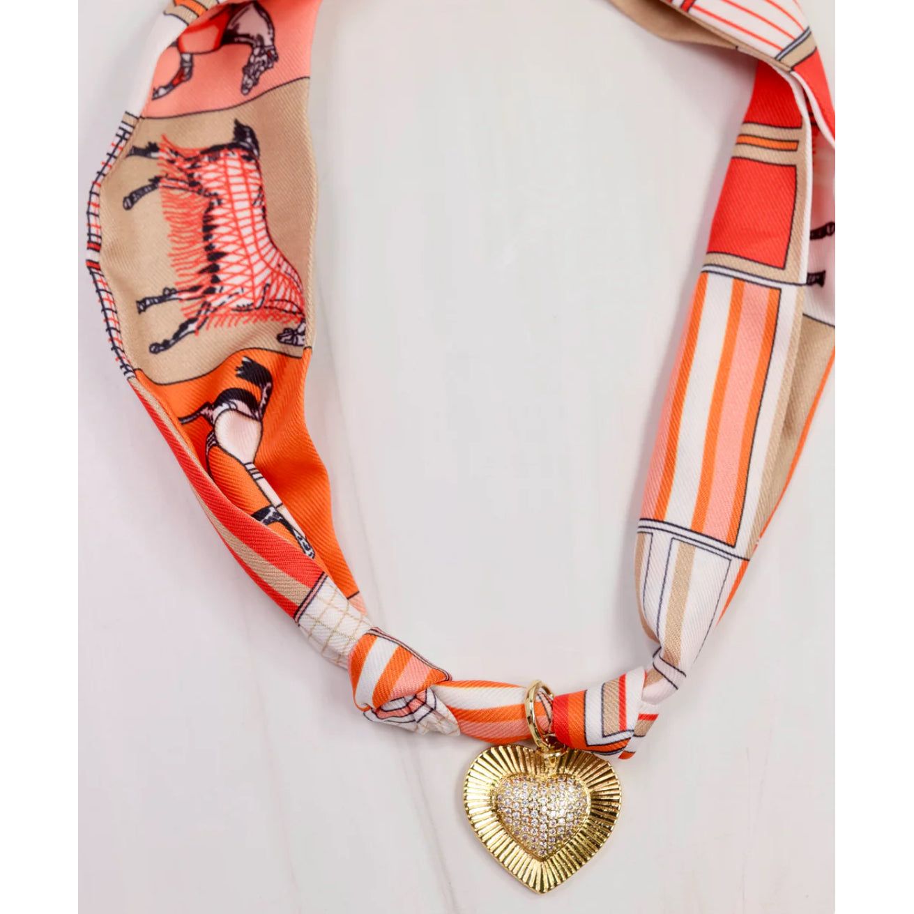 Lillie Scarf Charm Necklace Orange Tan