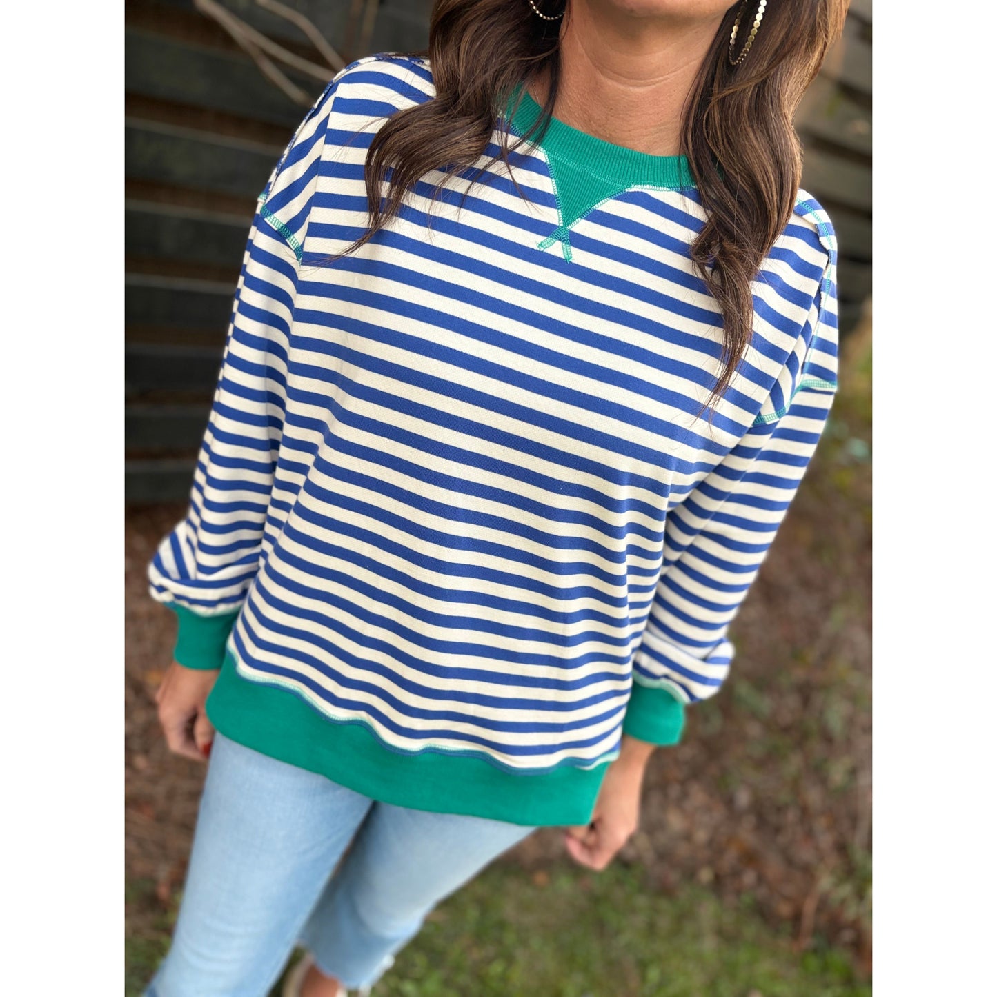Vintage Stripe Slouchy Tee - Royal Blue