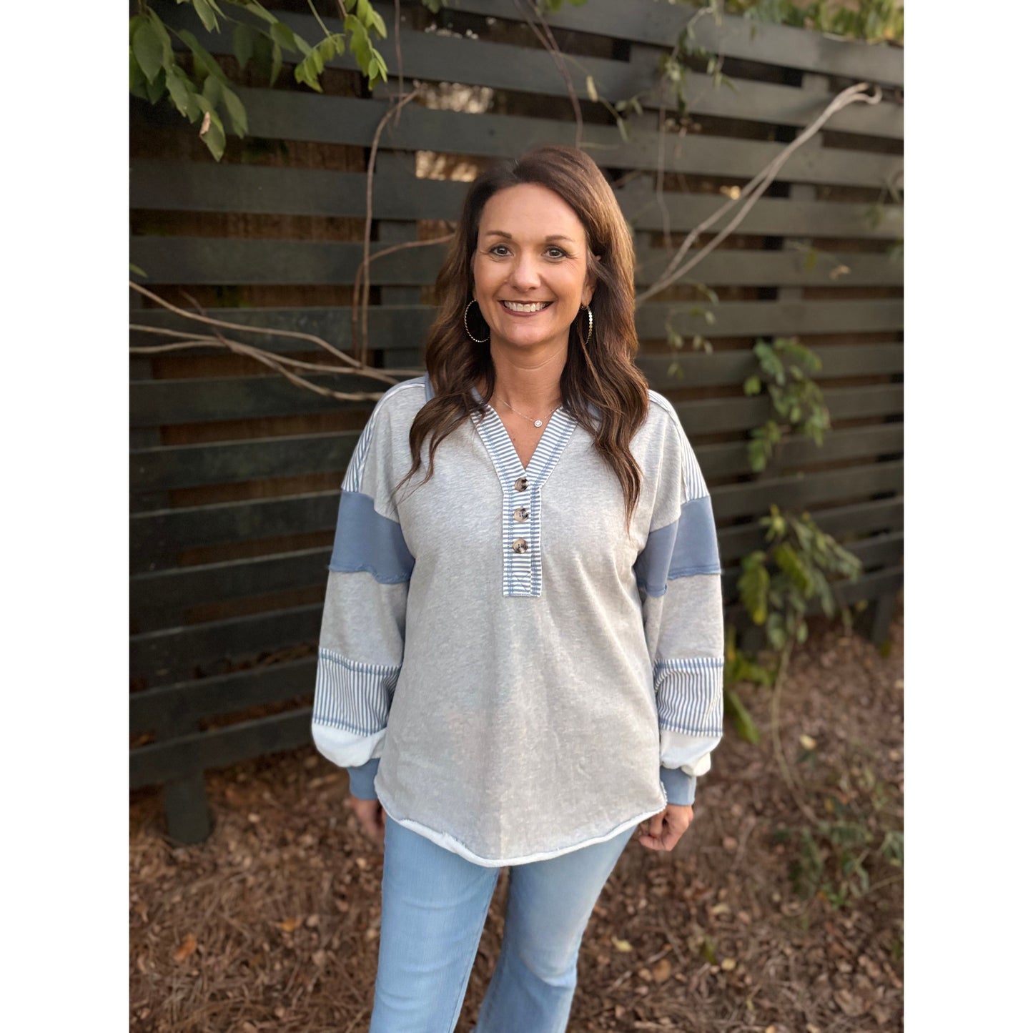 Color Block Oversized Knit Top - Grey