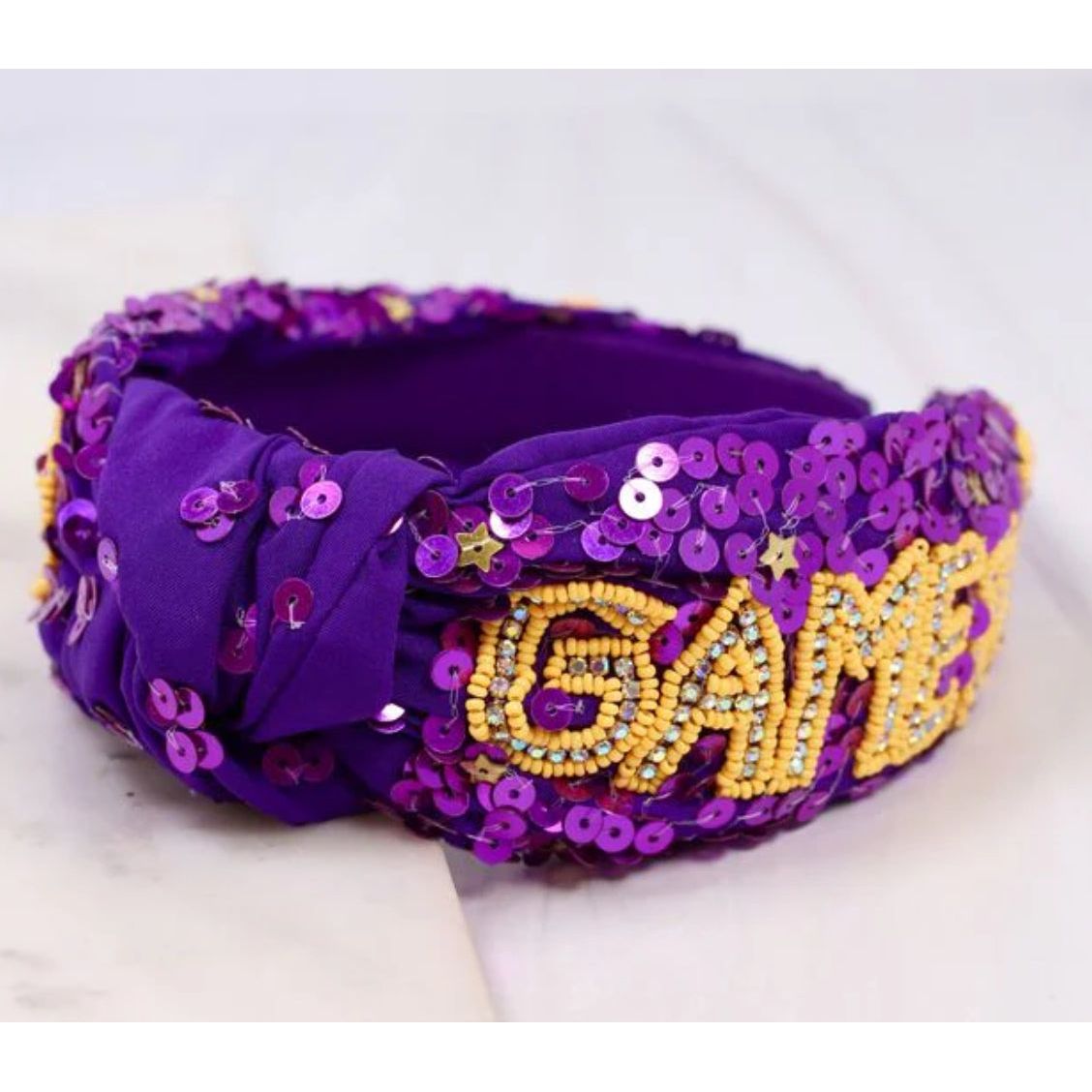 Game Day Sequin Headband Purple Yellow