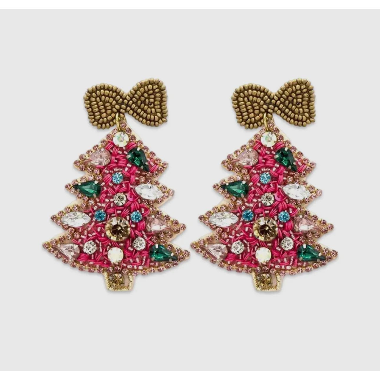 Pink Crystal Christmas Tree Earrings
