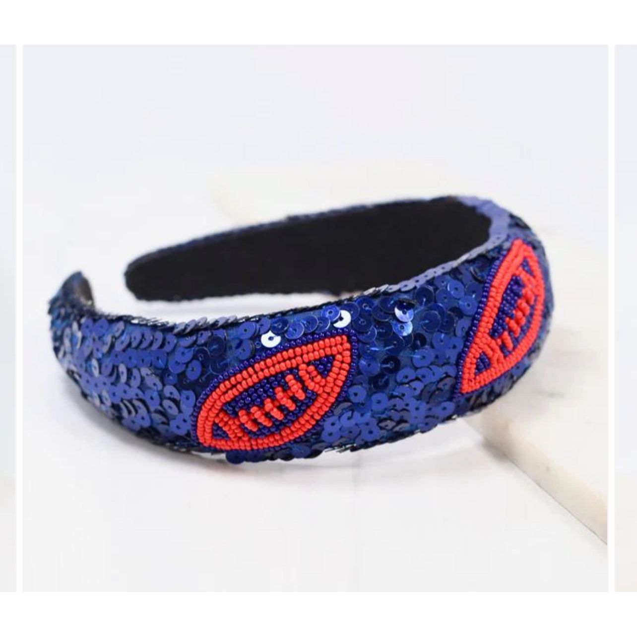Punt Football Sequin Headband Navy Red