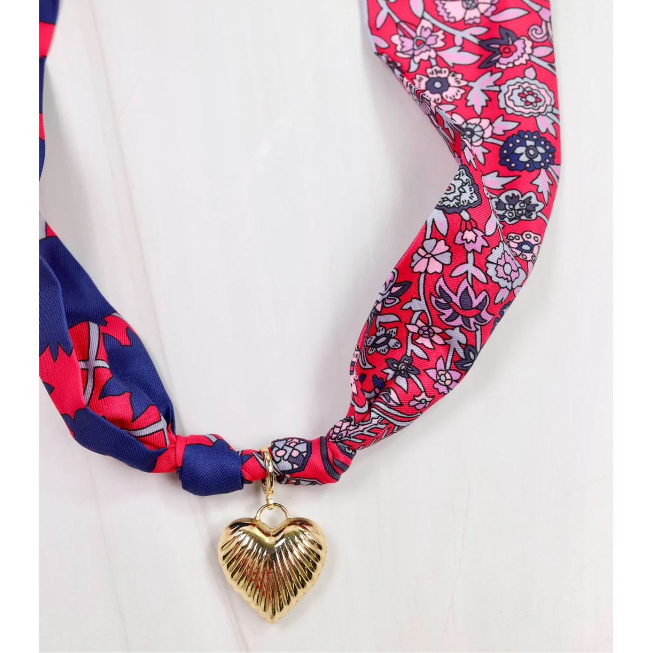 Lillie Scarf Charm Necklace Navy Red