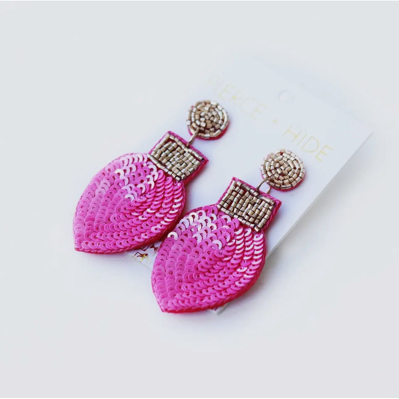 Custom Sequin Bulb Earrings - Pink