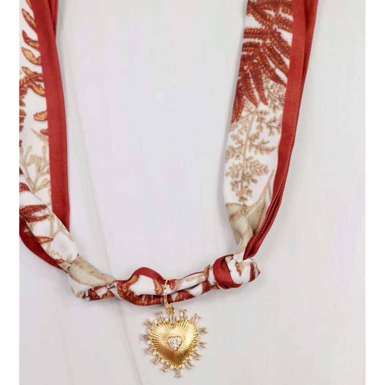 Lillie Scarf Charm Necklace Rust Beige